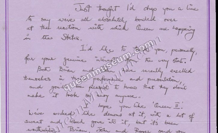 Freddie Mercury handwritten signed letter to Elektra Records USA founder Holzman